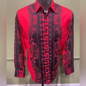 Deniko shirt button front red floral rhinestone regular fit
